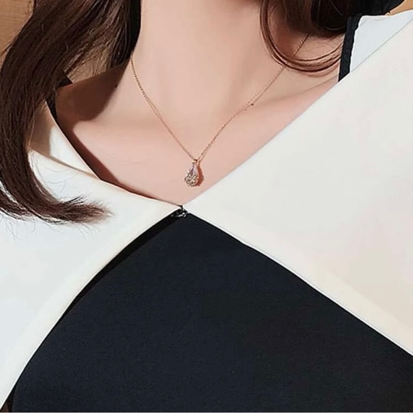 Faux Teardrop Crystal Charm Necklace - Picture 3 of 3